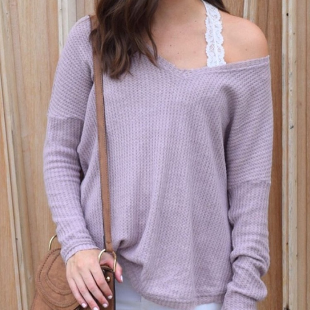Nordstrom lilac waffle knit top